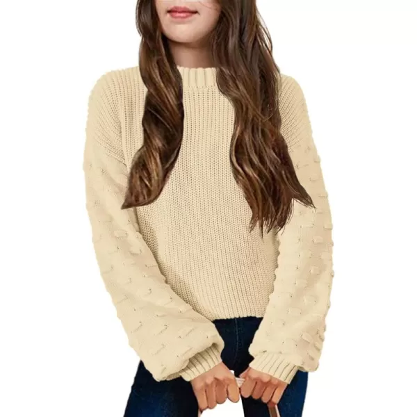 Arshiner Girls Crewneck Sweaters Chunky Lantern Sleeve Knit Jumper Tops Casual Drop Shoulder Pullover Outwear for 5-13 Years