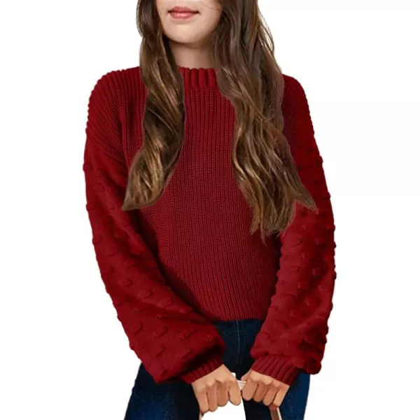 Arshiner Girls Crewneck Sweaters Chunky Lantern Sleeve Knit Jumper Tops Casual Drop Shoulder Pullover Outwear for 5-13 Years