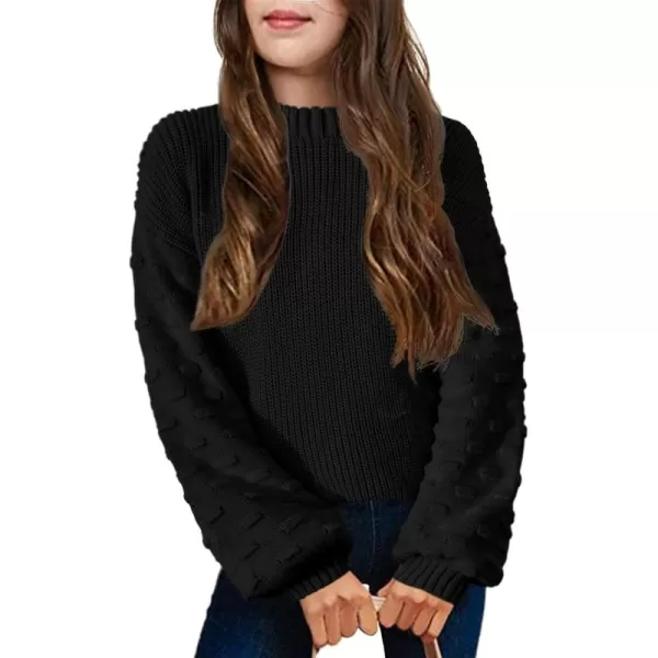 Arshiner Girls Crewneck Sweaters Chunky Lantern Sleeve Knit Jumper Tops Casual Drop Shoulder Pullover Outwear for 5-13 Years