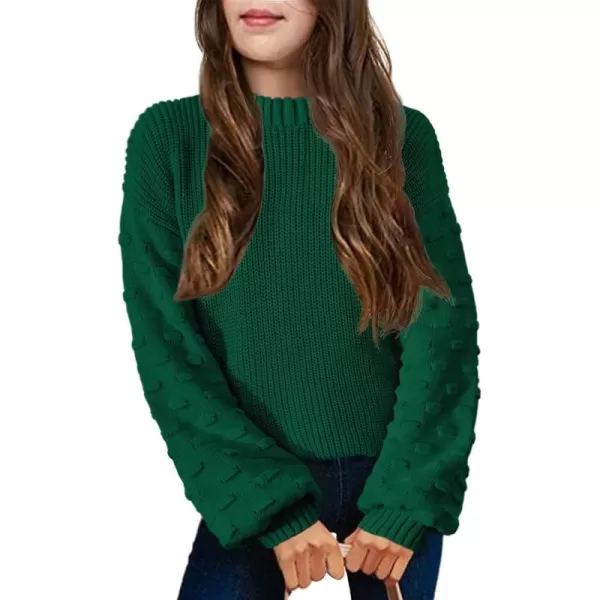 Arshiner Girls Crewneck Sweaters Chunky Lantern Sleeve Knit Jumper Tops Casual Drop Shoulder Pullover Outwear for 5-13 Years