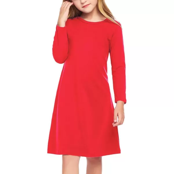 Arshiner Girls Dress Kids Long Sleeve Solid Color Casual T-Shirt Dress