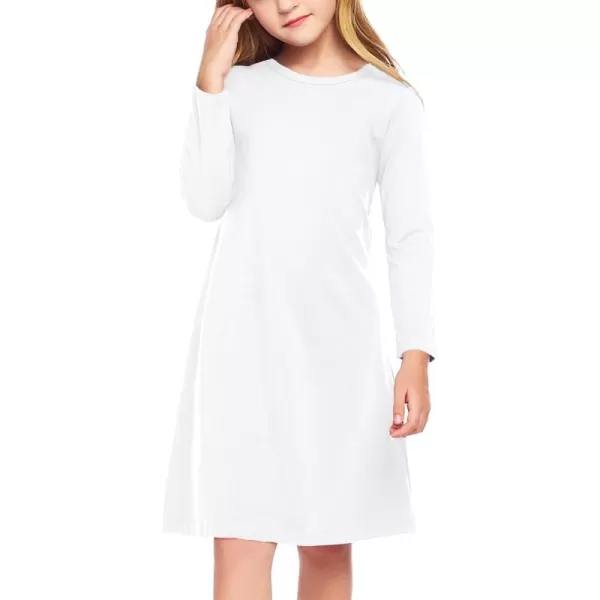Arshiner Girls Dress Kids Long Sleeve Solid Color Casual T-Shirt Dress