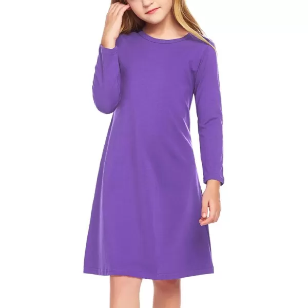 Arshiner Girls Dress Kids Long Sleeve Solid Color Casual T-Shirt Dress