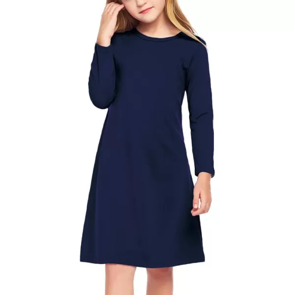 Arshiner Girls Dress Kids Long Sleeve Solid Color Casual T-Shirt Dress