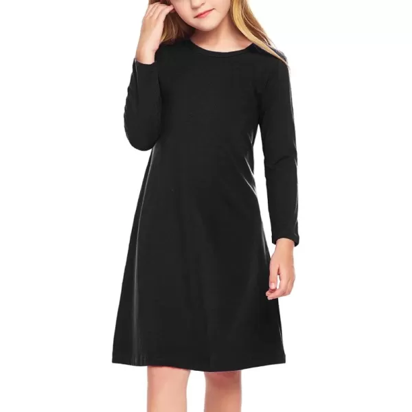 Arshiner Girls Dress Kids Long Sleeve Solid Color Casual T-Shirt Dress