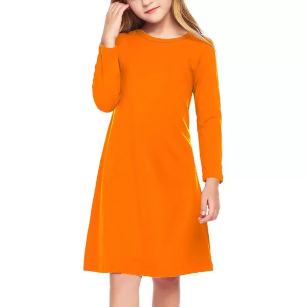 Arshiner Girls Dress Kids Long Sleeve Solid Color Casual T-Shirt Dress