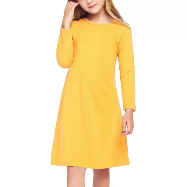 Arshiner Girls Dress Kids Long Sleeve Solid Color Casual T-Shirt Dress