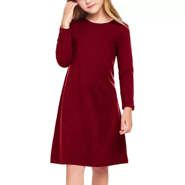 Arshiner Girls Dress Kids Long Sleeve Solid Color Casual T-Shirt Dress