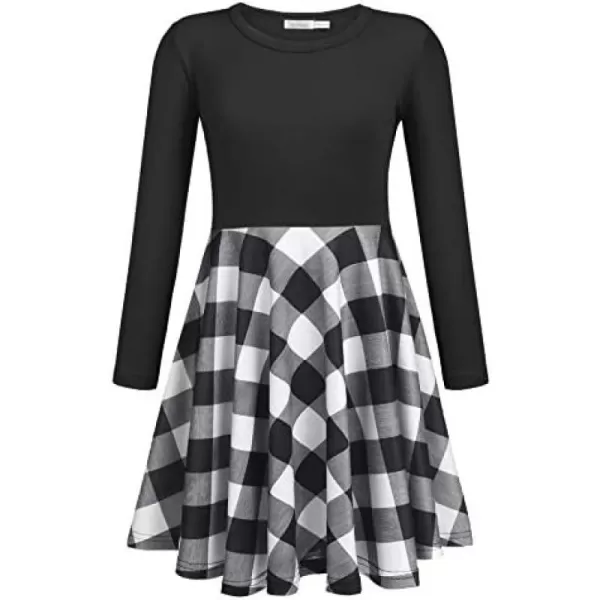 Arshiner Girls Long Sleeve Stretchy Dress A line Twirly Skater School Party Dress