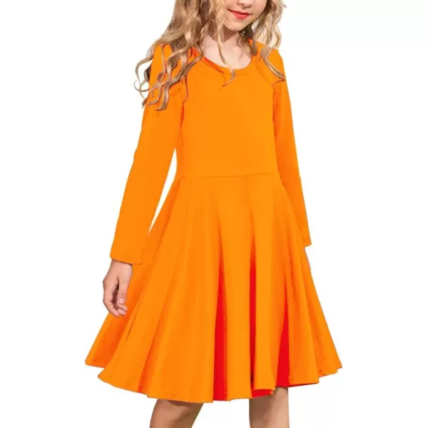 Arshiner Girls Long Sleeve Stretchy Dress A line Twirly Skater School Party Dress
