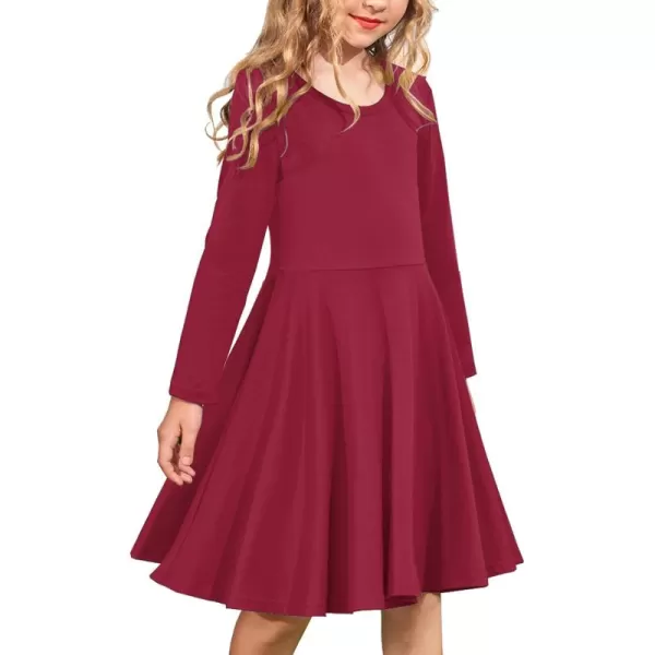 Arshiner Girls Long Sleeve Stretchy Dress A line Twirly Skater School Party Dress