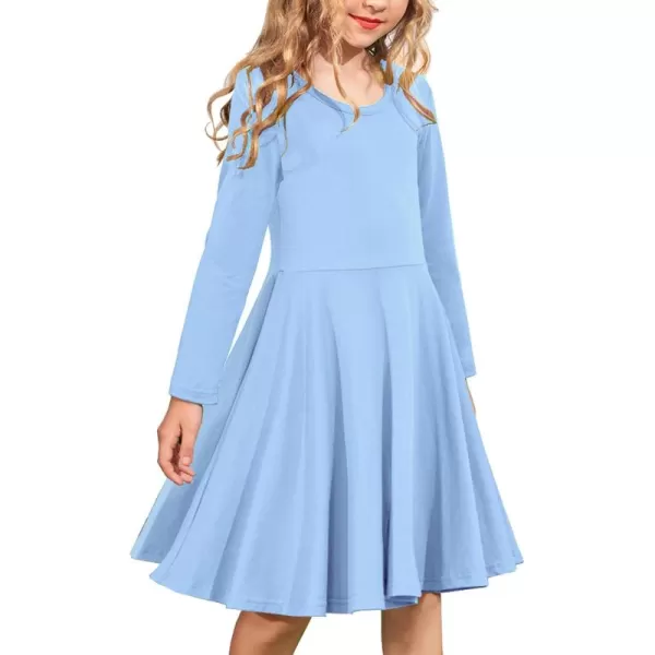 Arshiner Girls Long Sleeve Stretchy Dress A line Twirly Skater School Party Dress