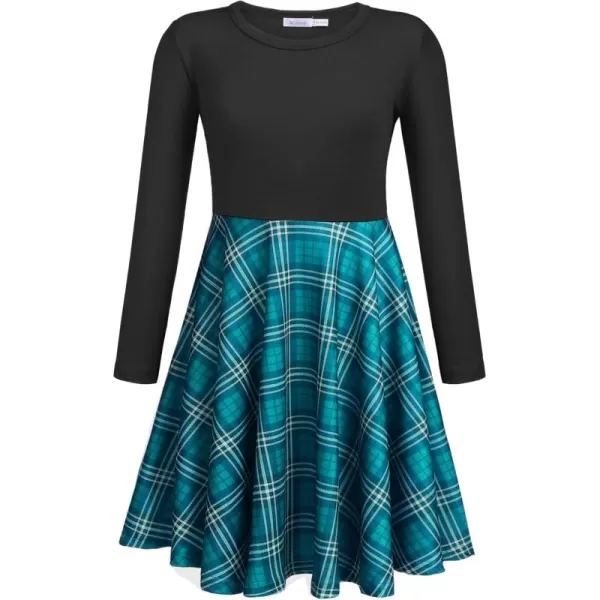 Arshiner Girls Long Sleeve Stretchy Dress A line Twirly Skater School Party Dress