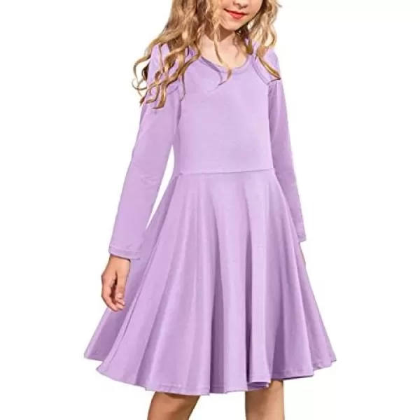 Arshiner Girls Long Sleeve Stretchy Dress A line Twirly Skater School Party Dress