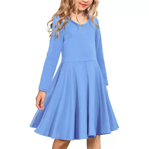 Arshiner Girls Long Sleeve Stretchy Dress A line Twirly Skater School Party Dress
