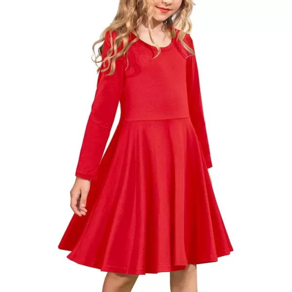 Arshiner Girls Long Sleeve Stretchy Dress A line Twirly Skater School Party Dress