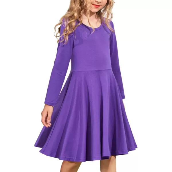 Arshiner Girls Long Sleeve Stretchy Dress A line Twirly Skater School Party Dress