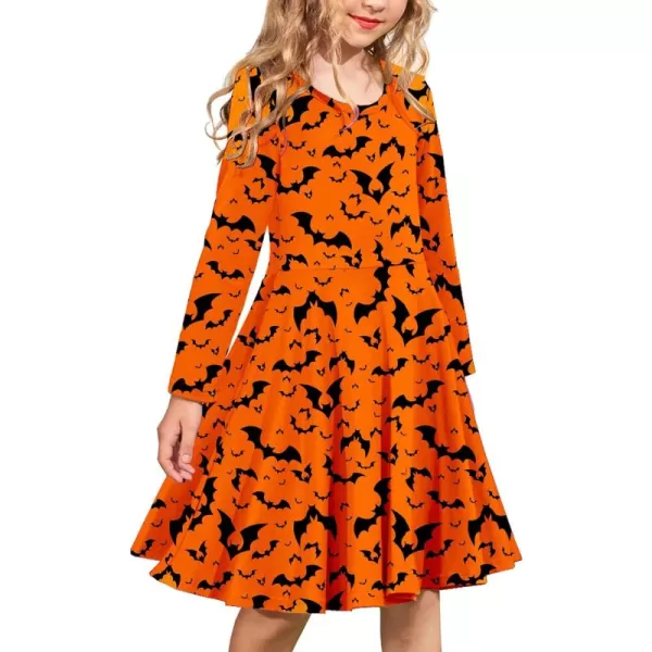 Arshiner Girls Long Sleeve Stretchy Dress A line Twirly Skater School Party Dress