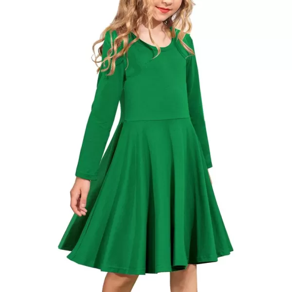 Arshiner Girls Long Sleeve Stretchy Dress A line Twirly Skater School Party Dress