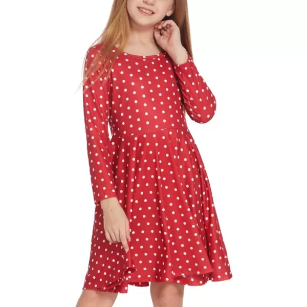 Arshiner Girls Long Sleeve Stretchy Dress A line Twirly Skater School Party Dress
