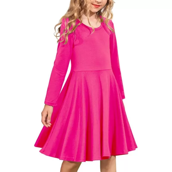 Arshiner Girls Long Sleeve Stretchy Dress A line Twirly Skater School Party Dress