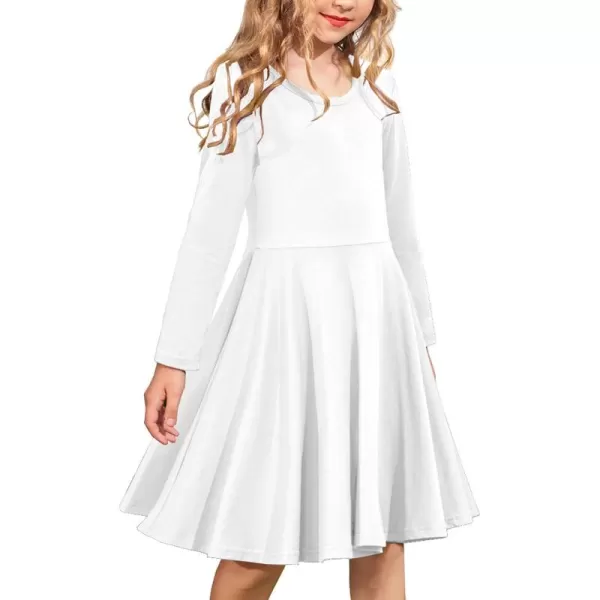 Arshiner Girls Long Sleeve Stretchy Dress A line Twirly Skater School Party Dress