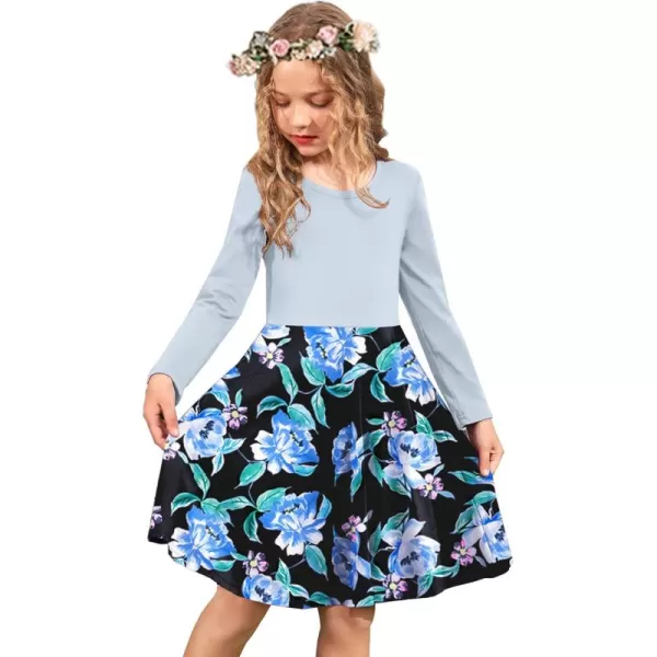 Arshiner Girls Long Sleeve Stretchy Dress A line Twirly Skater School Party Dress
