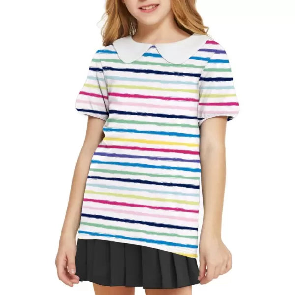 Arshiner Girls Long/Short Sleeve Tops Basic Peter Pan Collar T-Shirts Soft Blouses Tees