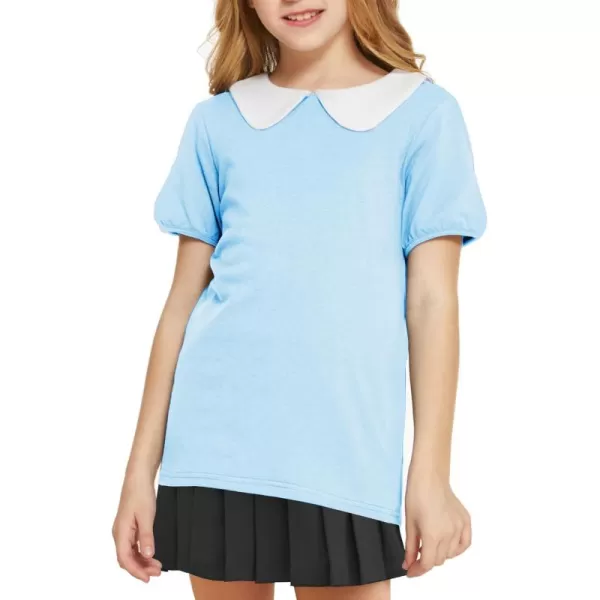 Arshiner Girls Long/Short Sleeve Tops Basic Peter Pan Collar T-Shirts Soft Blouses Tees