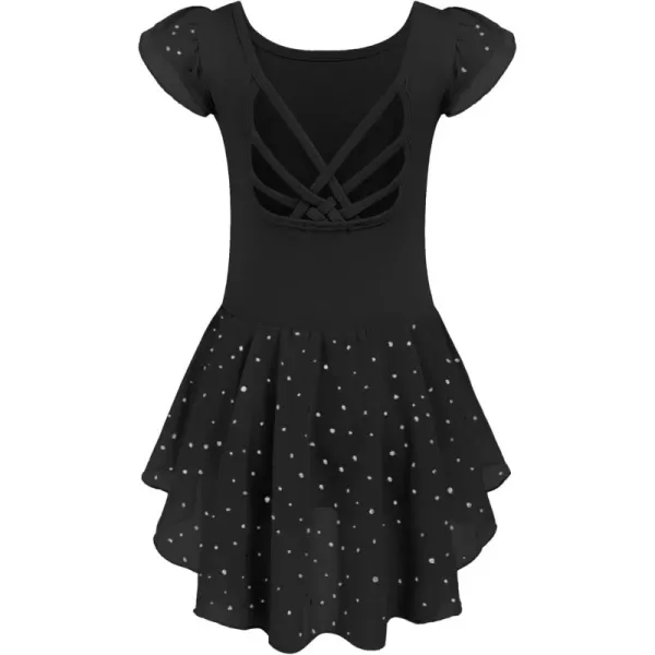 Arshiner Girls Shiny Ruffle Sleeve Ballet Leotard with Skirt Criss-Cross Back Dance Dresses