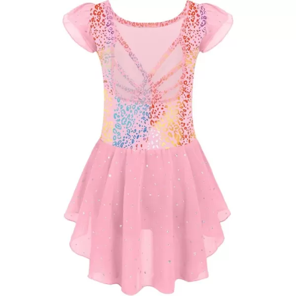 Arshiner Girls Shiny Ruffle Sleeve Ballet Leotard with Skirt Criss-Cross Back Dance Dresses