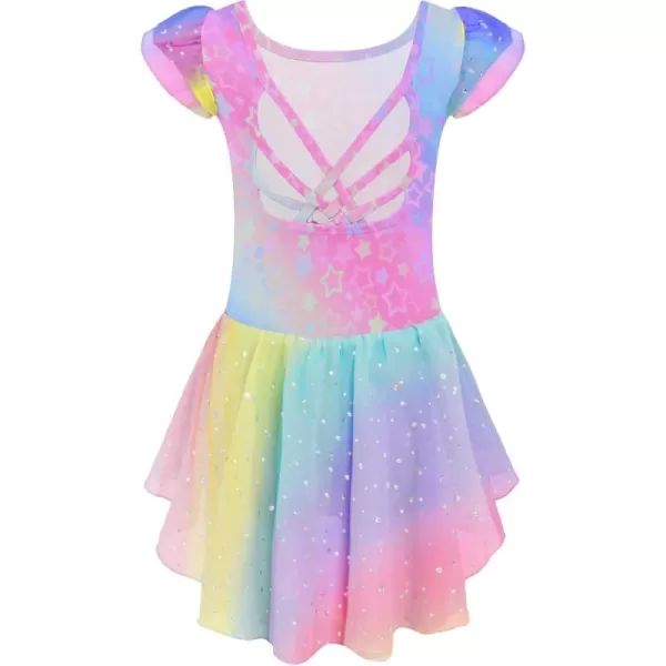 Arshiner Girls Shiny Ruffle Sleeve Ballet Leotard with Skirt Criss-Cross Back Dance Dresses