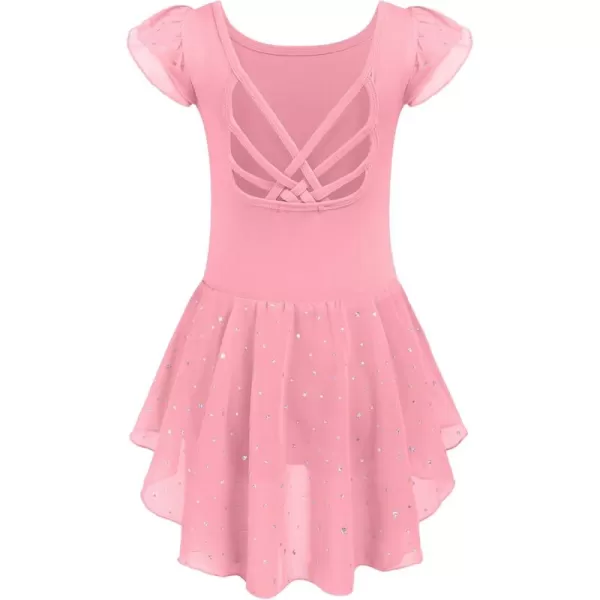 Arshiner Girls Shiny Ruffle Sleeve Ballet Leotard with Skirt Criss-Cross Back Dance Dresses