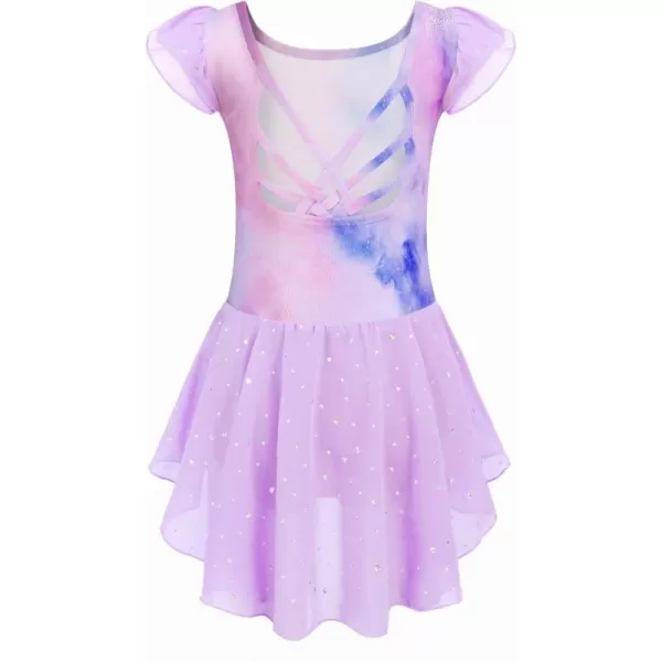 Arshiner Girls Shiny Ruffle Sleeve Ballet Leotard with Skirt Criss-Cross Back Dance Dresses