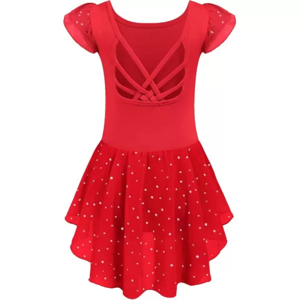 Arshiner Girls Shiny Ruffle Sleeve Ballet Leotard with Skirt Criss-Cross Back Dance Dresses