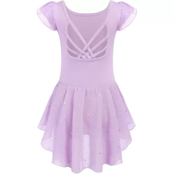 Arshiner Girls Shiny Ruffle Sleeve Ballet Leotard with Skirt Criss-Cross Back Dance Dresses