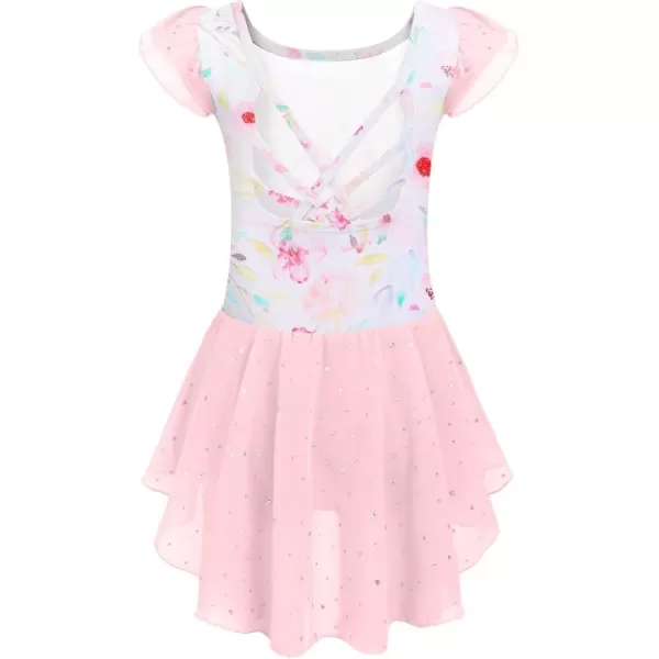 Arshiner Girls Shiny Ruffle Sleeve Ballet Leotard with Skirt Criss-Cross Back Dance Dresses