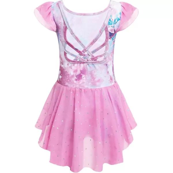 Arshiner Girls Shiny Ruffle Sleeve Ballet Leotard with Skirt Criss-Cross Back Dance Dresses