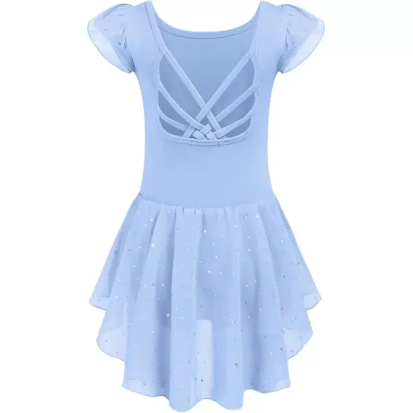 Arshiner Girls Shiny Ruffle Sleeve Ballet Leotard with Skirt Criss-Cross Back Dance Dresses