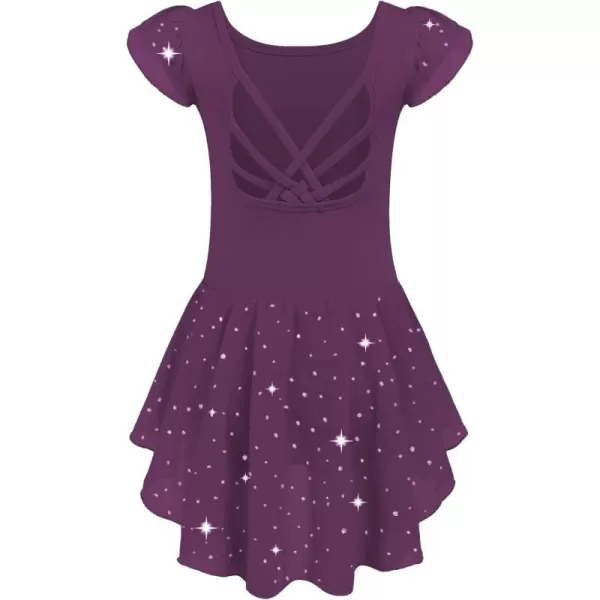 Arshiner Girls Shiny Ruffle Sleeve Ballet Leotard with Skirt Criss-Cross Back Dance Dresses