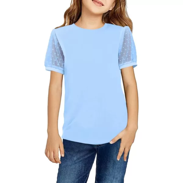 Arshiner Girls Shirt Swiss Dots Texture Sheer Puff Sleeves Loose Crewneck Summer Blouse Tee Tops