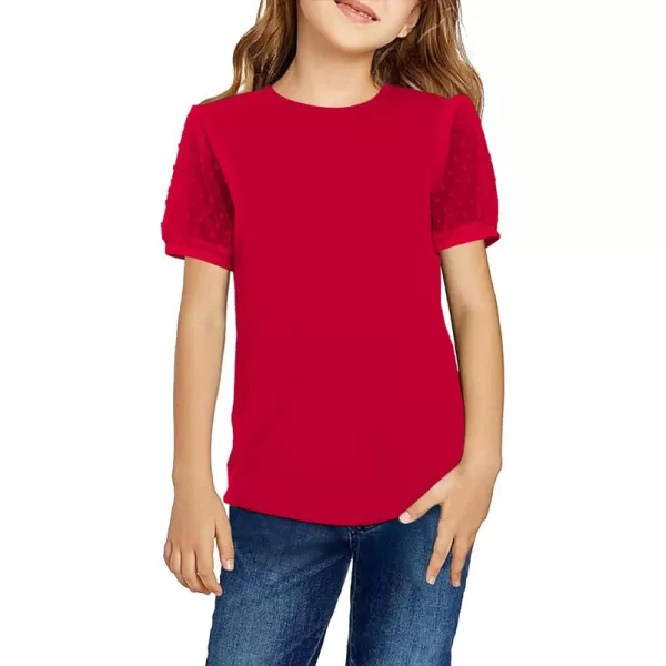 Arshiner Girls Shirt Swiss Dots Texture Sheer Puff Sleeves Loose Crewneck Summer Blouse Tee Tops