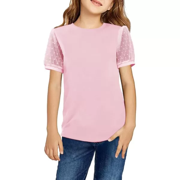 Arshiner Girls Shirt Swiss Dots Texture Sheer Puff Sleeves Loose Crewneck Summer Blouse Tee Tops