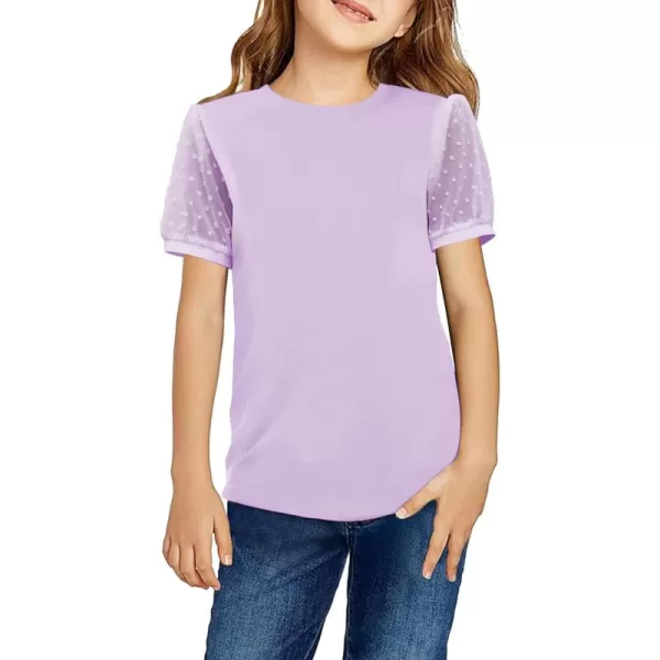 Arshiner Girls Shirt Swiss Dots Texture Sheer Puff Sleeves Loose Crewneck Summer Blouse Tee Tops