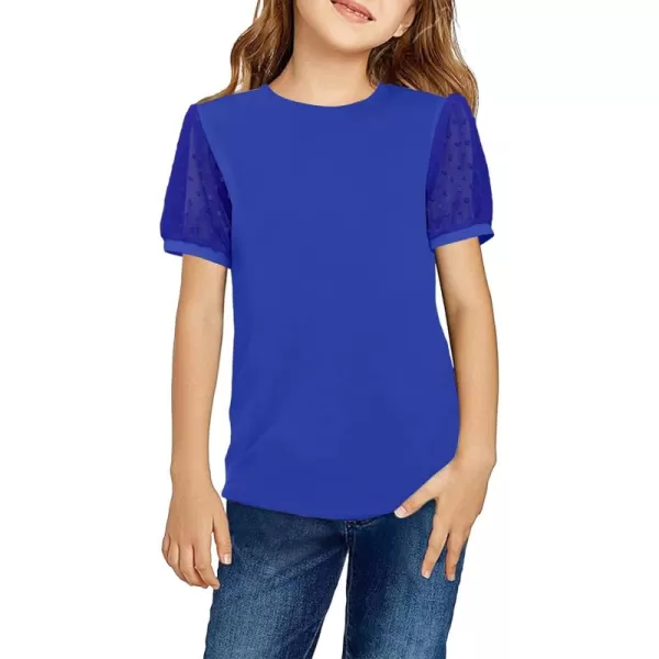 Arshiner Girls Shirt Swiss Dots Texture Sheer Puff Sleeves Loose Crewneck Summer Blouse Tee Tops