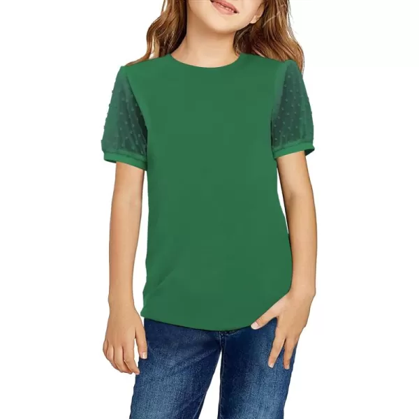 Arshiner Girls Shirt Swiss Dots Texture Sheer Puff Sleeves Loose Crewneck Summer Blouse Tee Tops