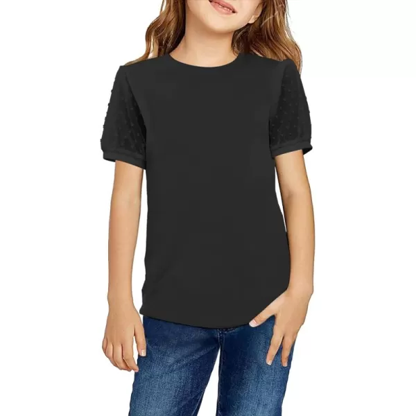 Arshiner Girls Shirt Swiss Dots Texture Sheer Puff Sleeves Loose Crewneck Summer Blouse Tee Tops