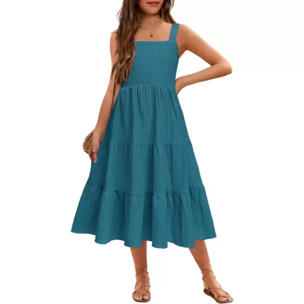 Arshiner Girl's Sundresses Summer Boho Strap Tiered Cami Maxi Dresses with Pockets