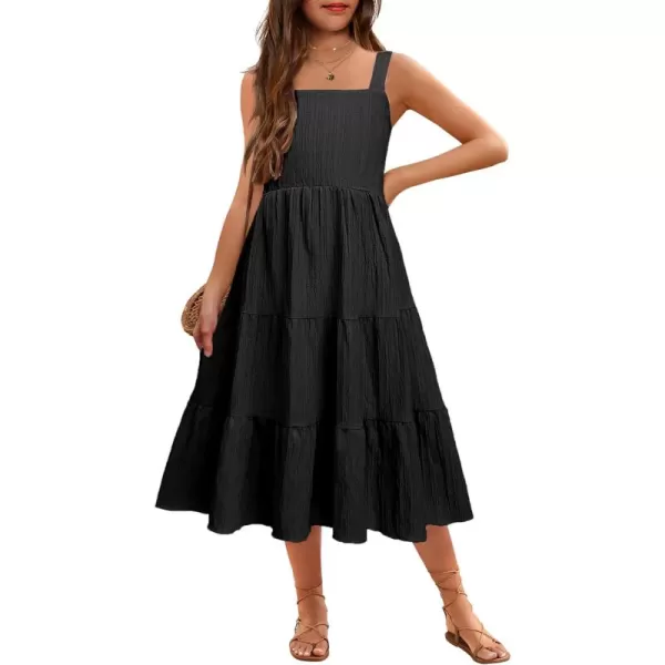 Arshiner Girl's Sundresses Summer Boho Strap Tiered Cami Maxi Dresses with Pockets