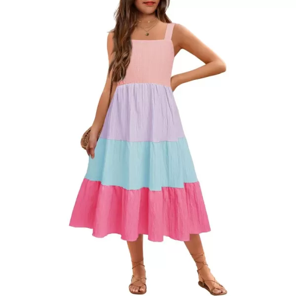 Arshiner Girl's Sundresses Summer Boho Strap Tiered Cami Maxi Dresses with Pockets